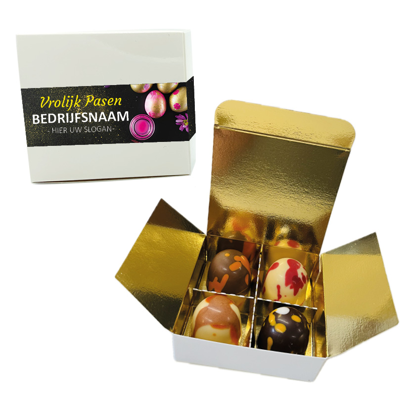 VIP geschenkdoosje met 4 vrolijke paasbonbons - inclusief banderol